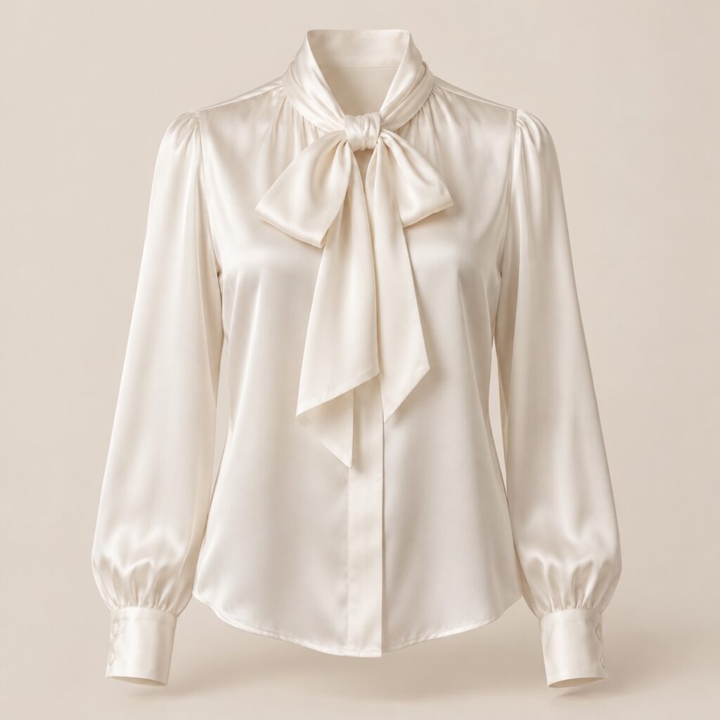 Blusa Seda Gola Laço Marfim