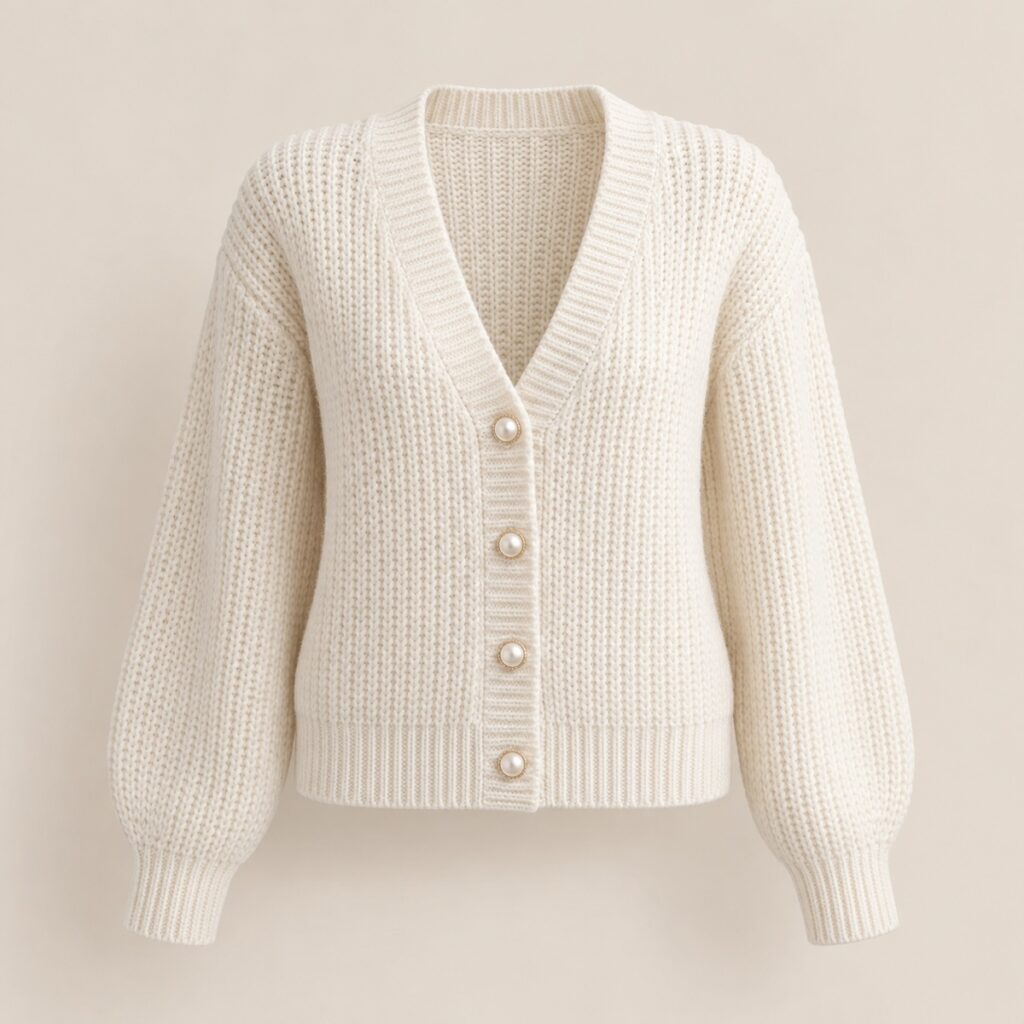 Cardigan Tricô Botões Pérola