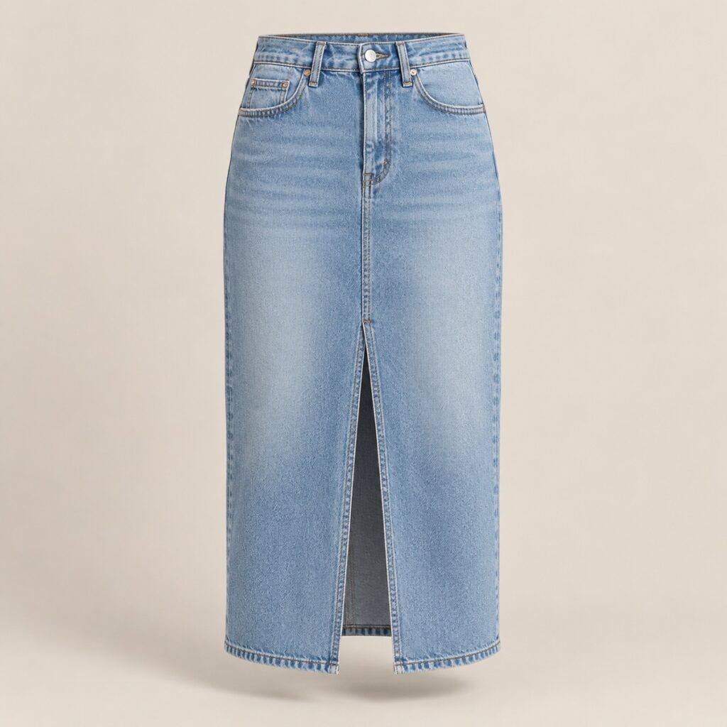 Saia Jeans Midi com Fenda