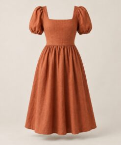 Vestido Midi Linho Aurora – Terracota