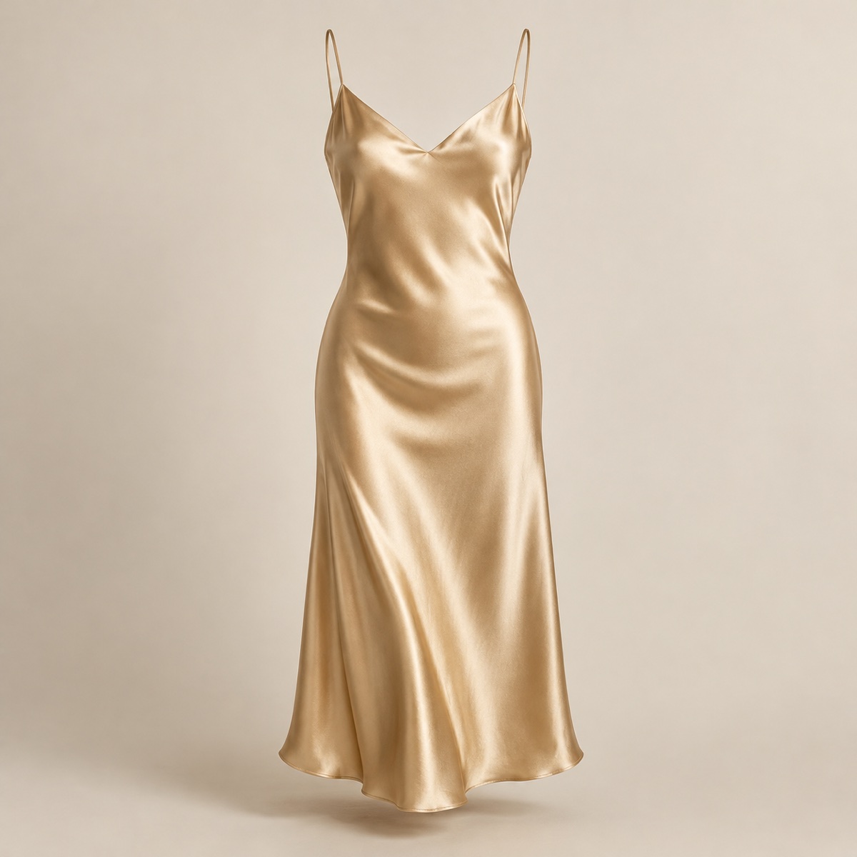 Vestido Slip Cetim Noite – Champagne