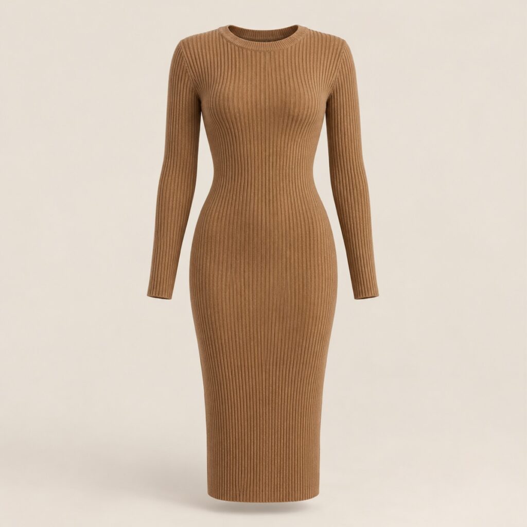 Vestido Tubinho Malha Canelada – Caramelo