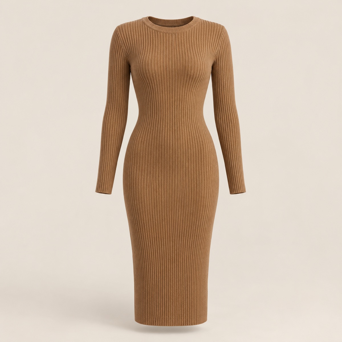 Vestido Tubinho Malha Canelada – Caramelo