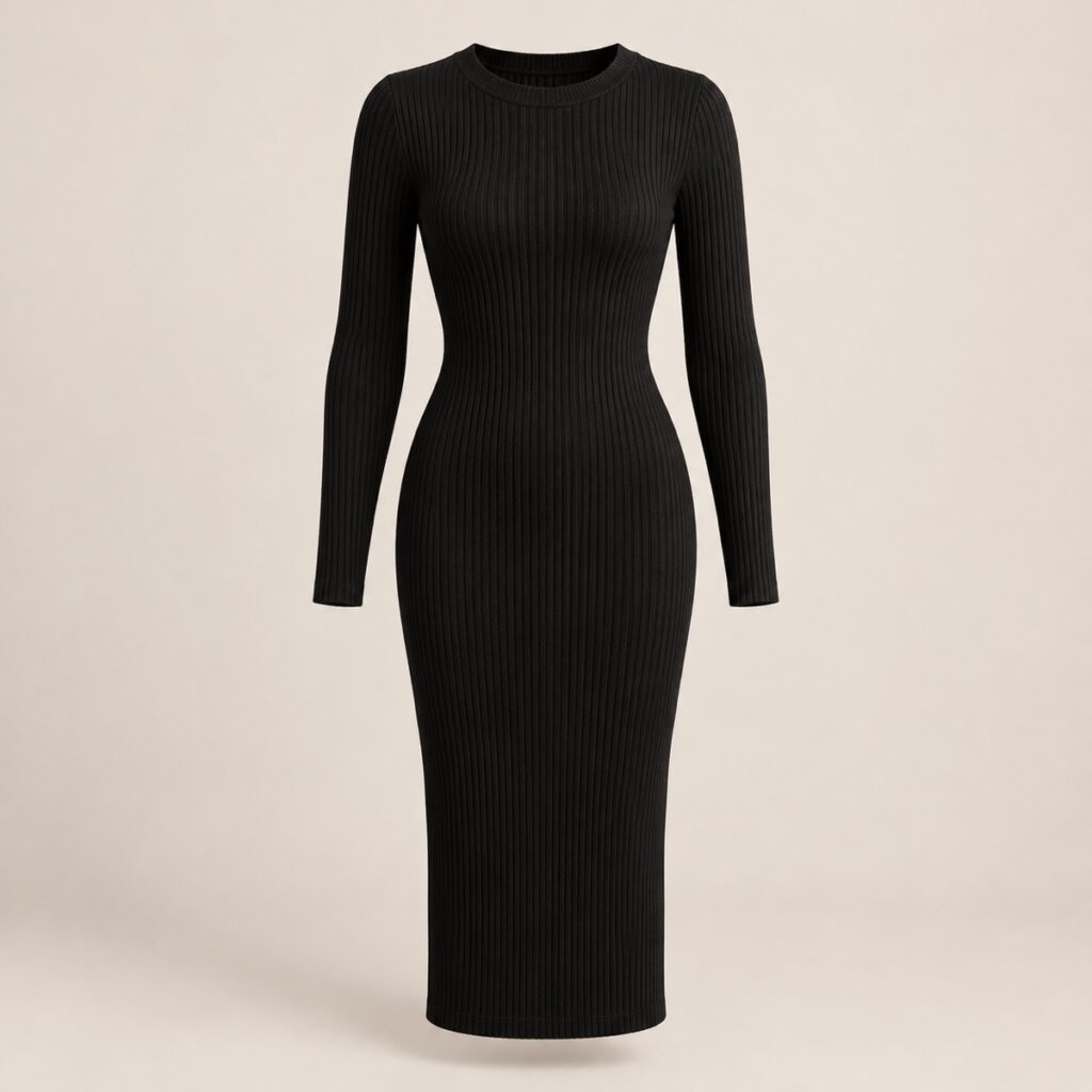 Vestido Tubinho Malha Canelada – Preto