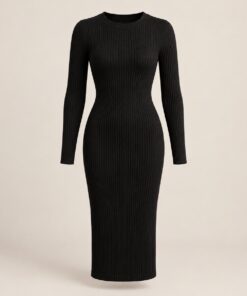 Vestido Tubinho Malha Canelada – Preto